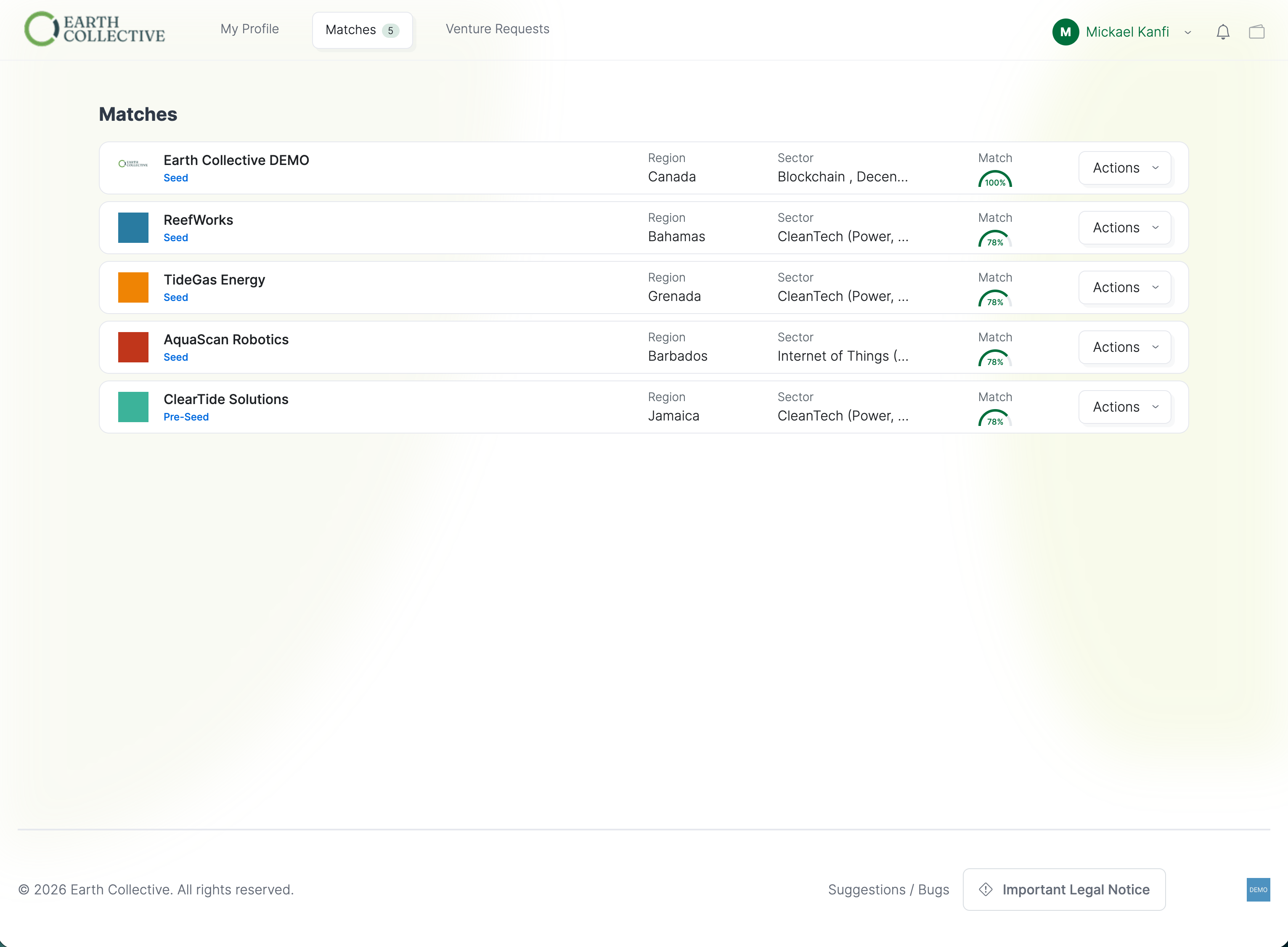 Advisor matches dashboard